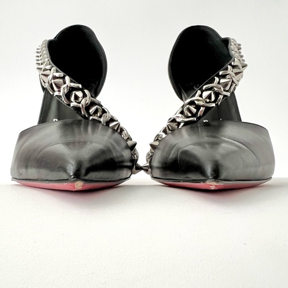 CHRISTIAN LOUBOUTIN | Deomina Chain Black Leather 100 Pumps Heels EU 39 US 9 - Picture 5 of 16
